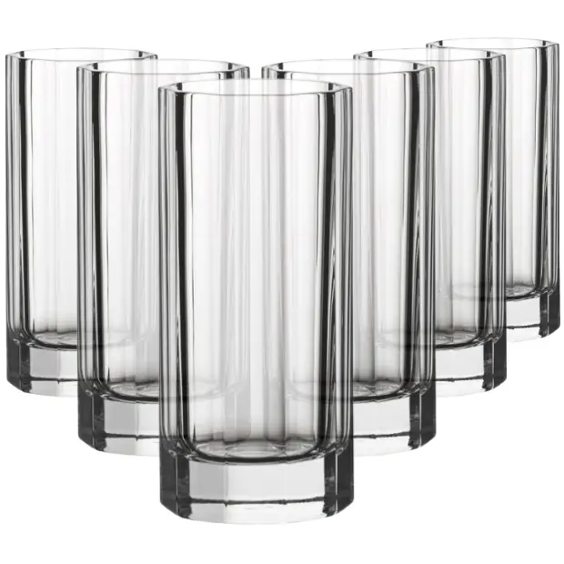 Set of six Churchill Crystal highball whisky tumblers with 350ml capacity, clear glassware ideal for cocktails and beverages