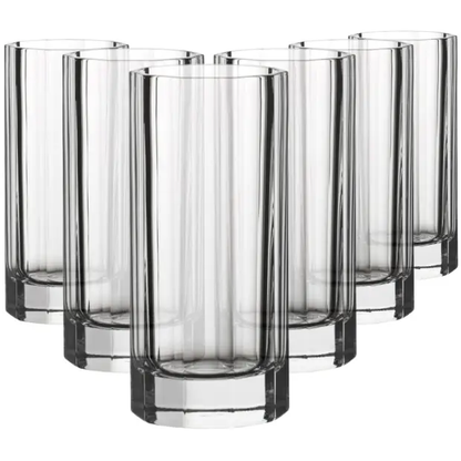 Set of six Churchill Crystal highball whisky tumblers with 350ml capacity, clear glassware ideal for cocktails and beverages