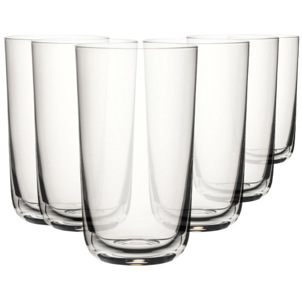 Set of six Glassware UK Raffles highball whisky tumblers, 420ml capacity, clear glass with a sleek design for cocktails and drinks.