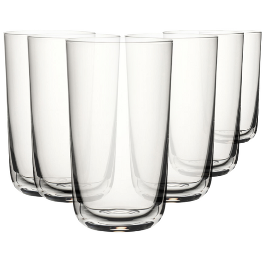 Set of six Glassware UK Raffles highball whisky tumblers, 420ml capacity, clear glass with a sleek design for cocktails and drinks.