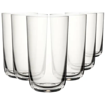Set of six Glassware UK Raffles highball whisky tumblers, 420ml capacity, clear glass with a sleek, modern design.