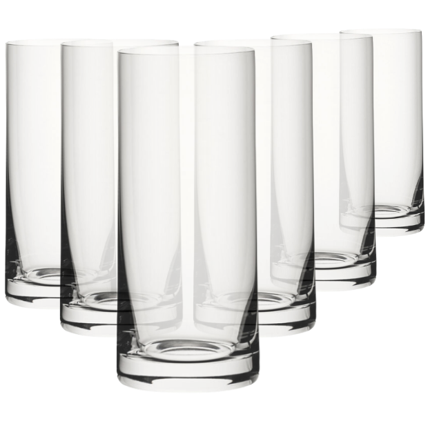 Set of six Glassware UK classic 300ml whisky tumblers with sleek highball glass design, perfect for cocktails and spirits.