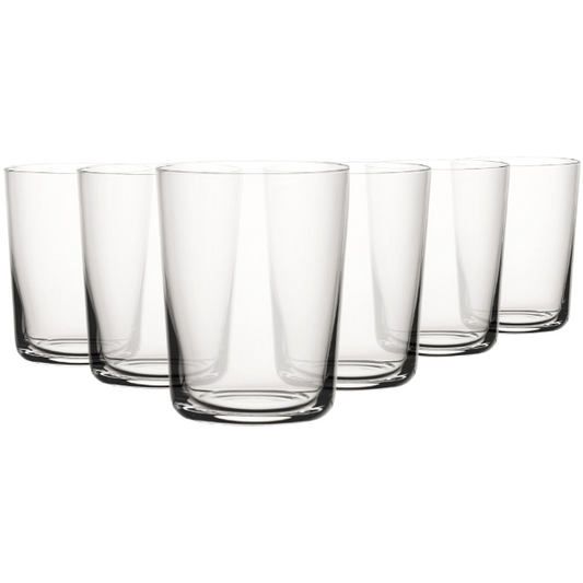 Set of six 450ml Glassware UK whisky tumbler glasses, clear and sturdy with a simple design for elegant drinks.