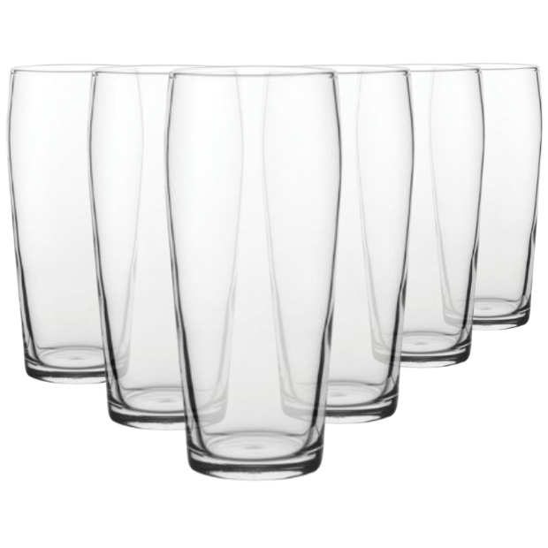 Set of six Ale Craft Beer Tankard Glasses by Glassware UK, 570ml capacity, clear glass with sturdy handle and classic design.