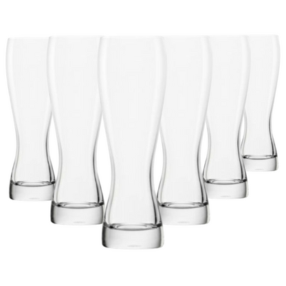 Set of six Stolzle 395ml beer tankard glasses from Glassware UK, clear glass with a sturdy handle and wide opening.