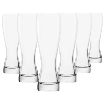 Set of six 395ml Stolzle beer tankard glasses by Glassware UK, clear glass with sturdy handles, ideal for beer drinking.