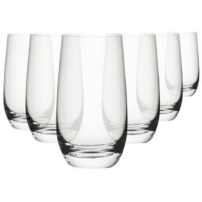 Set of six 350ml Glassware UK whisky tumblers with cool highball glass design, perfect for serving cocktails or spirits.