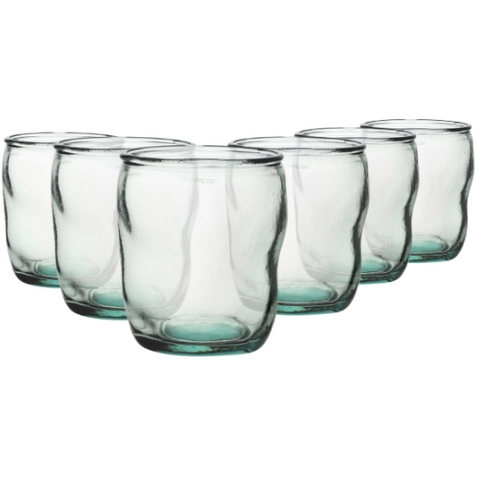 Set of six Authentico Recycled Low Glass whisky tumblers by Glassware UK, 350ml, clear recycled glass, simple design.