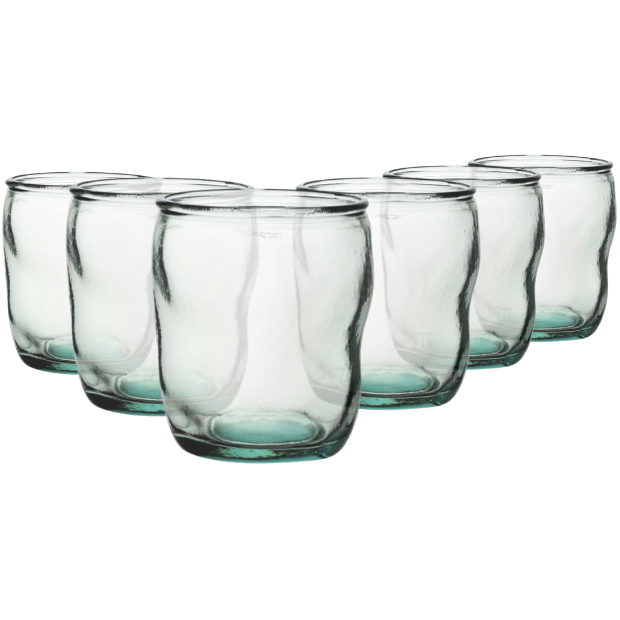 Set of 6 Glassware UK Authentico recycled 350ml whisky tumblers with clear low glass design and simple rounded rims.