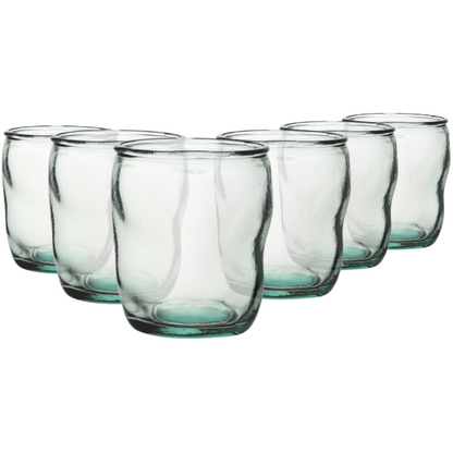 Set of 6 Glassware UK Authentico recycled 350ml whisky tumblers with clear low glass design and simple rounded rims.