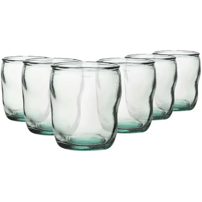Set of 6 Authentico Recycled Low Glass Whisky Tumblers from Glassware UK, 350ml, with clear, eco-friendly recycled glass design.