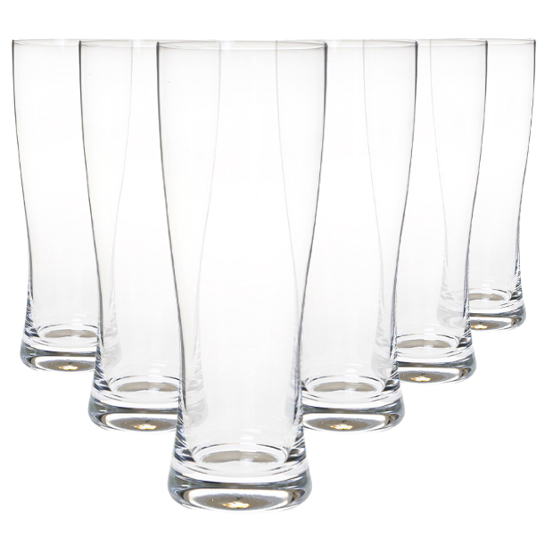 Set of six Krosno Craft Beer Glass Tankards by Glassware UK, 0.7L capacity, clear glass with sturdy handles.