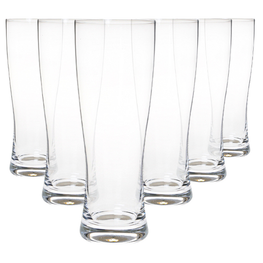 Set of six Krosno Craft Beer Glass Tankards by Glassware UK, 0.7L capacity, clear glass with sturdy handles.