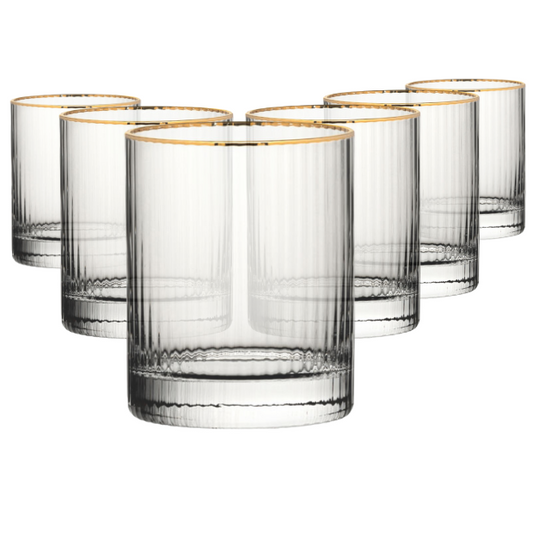 Set of six Hayworth Gold Rimmed Whisky Tumblers, 320ml Glassware UK dof glasses with elegant gold rims for whisky enjoyment