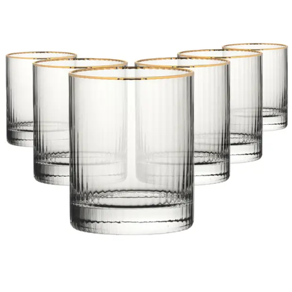 Set of six Hayworth Gold Rimmed Whisky Tumblers, 320ml each, elegant glassware for whiskey drinking by Glassware UK.