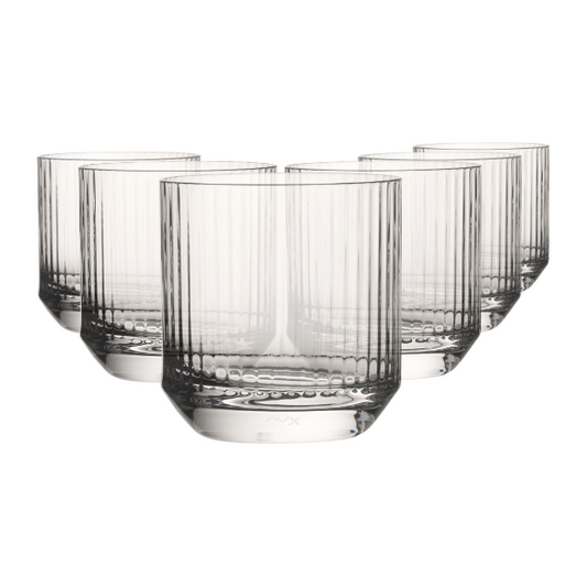 Set of six Big Top DOF whisky tumblers by Glassware UK, 320ml glasses with sturdy design for enjoying whisky.