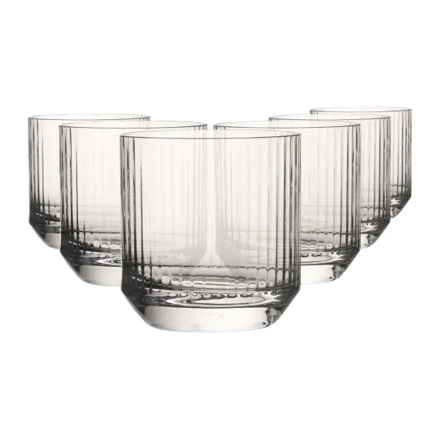 Set of six Glassware UK Big Top DOF whisky tumblers, 320ml capacity, clear glass with sturdy design, perfect for enjoying whisky.