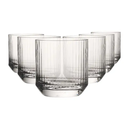 Set of six Glassware UK Big Top DOF whisky tumblers, 320ml capacity, clear glass with sturdy design, perfect for enjoying whisky.