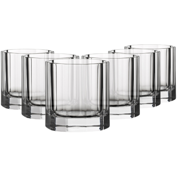 Set of six Churchill crystal whisky tumblers by Glassware UK, 310ml, clear cut-glass design for enjoying spirits.