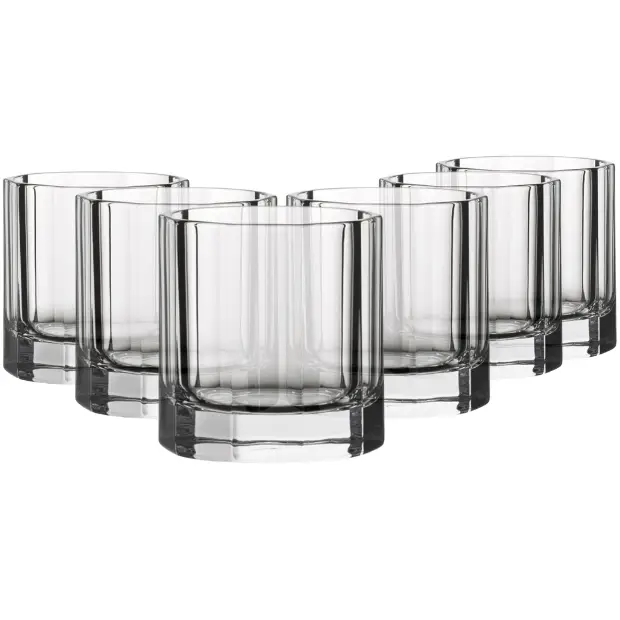 Set of six Churchill DOF crystal whisky tumblers, 310ml capacity, clear glass with a sleek, modern design by Glassware UK.