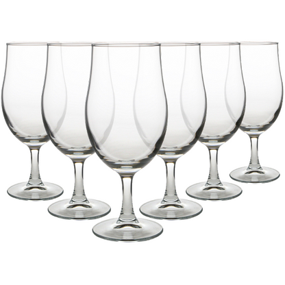 Set of six Glassware UK Draft stemmed beer tankards, 375ml each, with clear glass and sturdy bases, ideal for beer serving.