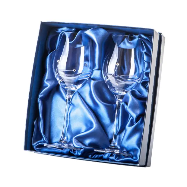 Set of two Glassware UK Diamante wine glasses with spiral cut design in a gift box, elegant and sparkling for special occasions.