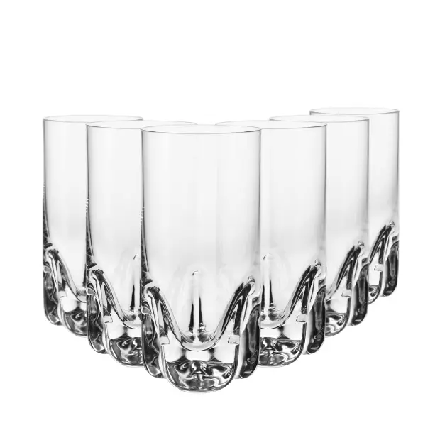 Set of six Krosno Mixology tall whisky tumblers, 300ml glassware with clear, sleek design for cocktails and drinks.