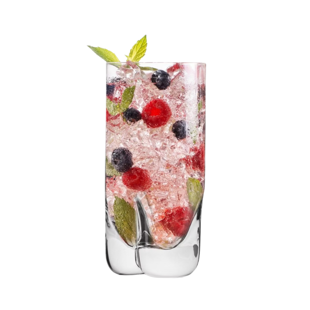 Six Krosno Mixology tall whisky tumblers, 300ml glassware set, clear glass with smooth, rounded shape for cocktails and drinks.