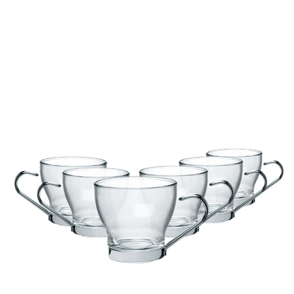 Set of six Bormioli Rocco 100ml coffee punch glasses with clear glass design from Glassware UK, perfect for serving beverages.