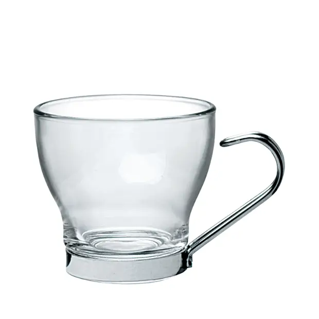 Set of six Bormioli Rocco 100ml coffee punch glasses with clear glassware design, ideal for serving small beverages.