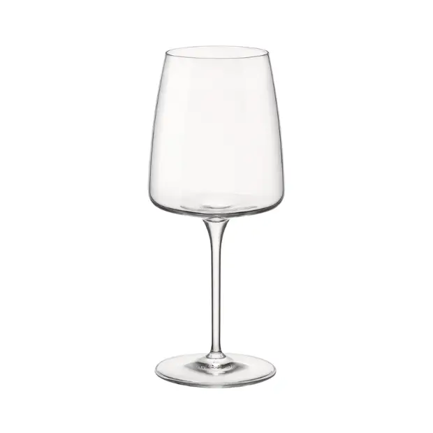 Set of four Bormioli Rocco Planeo white wine glasses, 380ml, clear glass with elegant stem design, ideal for wine serving.