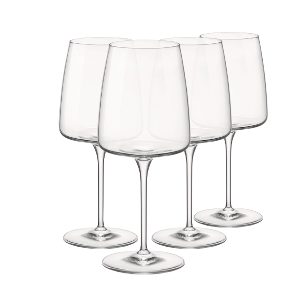 Set of 4 Bormioli Rocco Planeo Gran Rosso wine glasses, 555ml capacity, clear glassware for red wine, stylish and elegant design