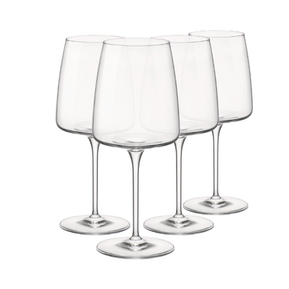 Set of 4 Bormioli Rocco Planeo Gran Rosso wine glasses, 555ml capacity, clear glassware for red wine, stylish and elegant design