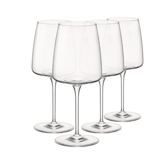 Set of 4 Bormioli Rocco Planeo Gran Rosso wine glasses, 555ml capacity, clear glassware for red wine, stylish and elegant design