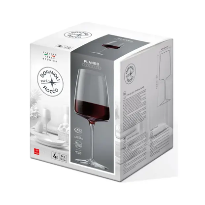 Set of four Bormioli Rocco Planeo white wine glasses, 380ml, clear glass with elegant design, perfect for serving white wine.