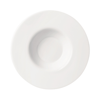 Bormioli Rocco glass risotto bowl with clear, rounded design for serving pasta, rice, or salads in elegant glassware.