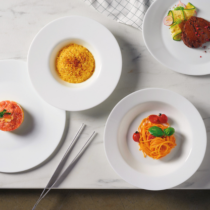 Bormioli Rocco glass risotto bowl with clear, smooth design for serving and presentation of hot dishes.