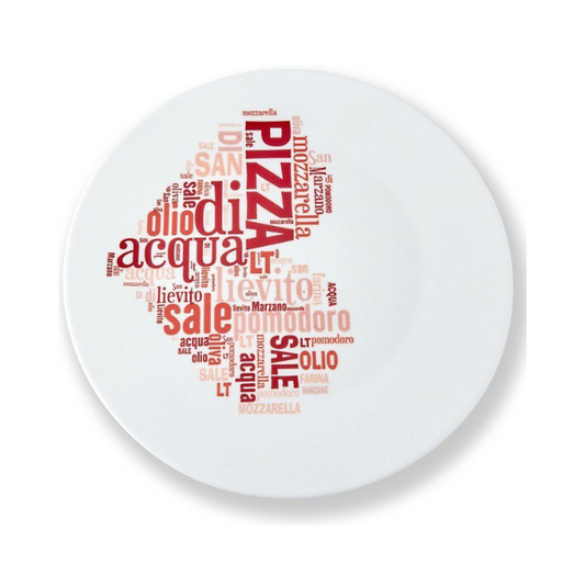 Bormioli Rocco I Love Pizza 33cm plate with pizza slice design, made of glassware, perfect for serving pizza.