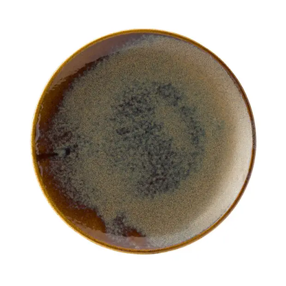 Glassware UK Murra Toffee Coupe Plate, 12-inch (30cm) elegant ceramic plate with a glossy toffee finish, ideal for serving desserts.