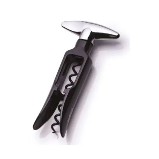 Black Ghidini Endless Screw Wine Opener, a sleek wine accessory with a sturdy screw design for effortless cork removal.