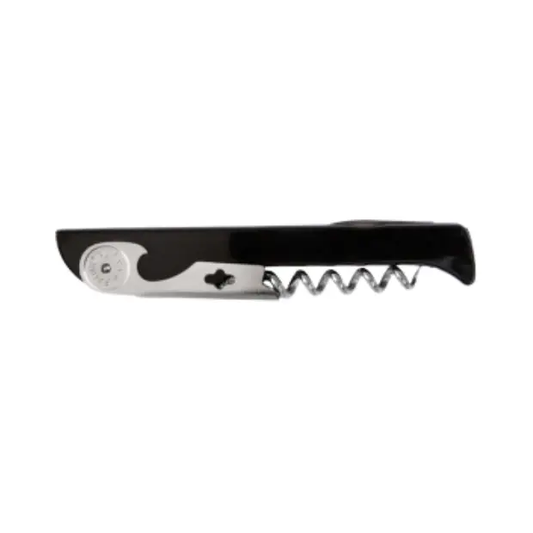 Black Ghidini Cellini Waiter's Corkscrew, a professional wine opener with a sleek design, perfect for wine accessories.