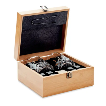 Luxury Bamboo Gift Set with two tumblers in a stylish bamboo box, crafted by Glassware UK for elegant gifting.