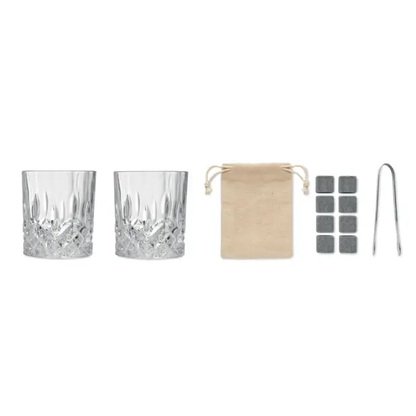 Luxury Bamboo gift set with two tumblers in a stylish bamboo box, featuring clear glass tumblers and natural bamboo packaging.
