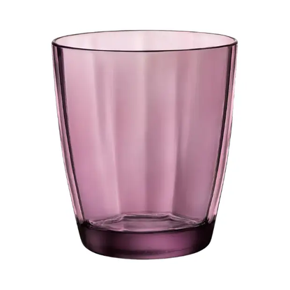 Bormioli Rocco Pulsar purple 310ml whisky tumbler glass with a modern design, suitable for water and spirits.