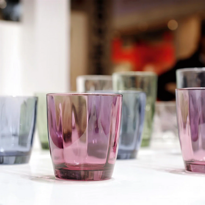 Set of six Bormioli Rocco Pulsar blue whisky tumblers, 390ml double old fashioned glasses, clear glass with blue tint from Glassware UK
