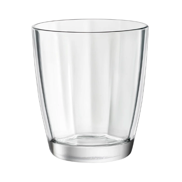 Set of six Bormioli Rocco Pulsar clear whisky tumblers, 390ml double old fashioned glasses for spirits and cocktails.