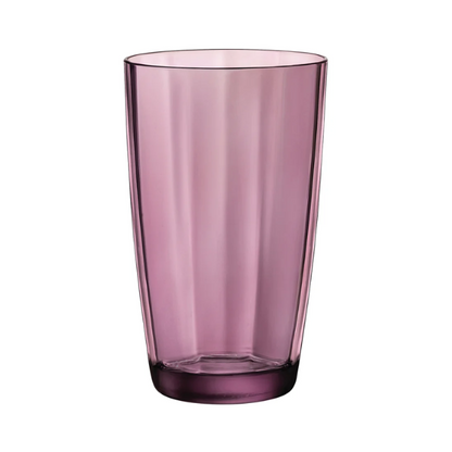 Set of six Bormioli Rocco Pulsar purple highball glasses, 470ml whisky tumblers with modern design, by Glassware UK.