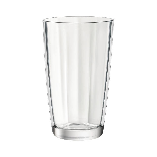 Set of six Bormioli Rocco Pulsar clear highball whisky tumblers, 470ml, stylish glassware for drinks and cocktails.