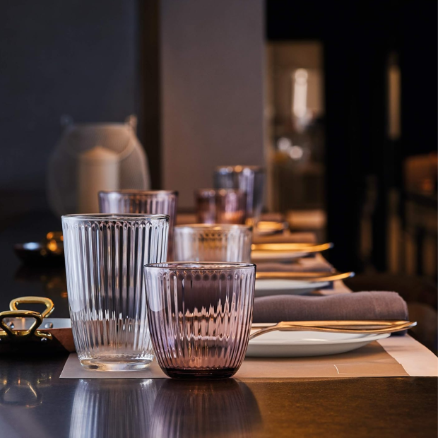Set of six Bormioli Rocco Line whisky tumblers, 390ml glasses with clear glass design, perfect for serving whiskey or spirits.