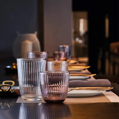 Set of six Bormioli Rocco Line Long Glasses, 390ml whisky tumblers with clear glass and sleek design.